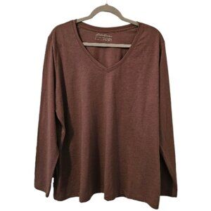Light Brown Eddie Bauer Women's Long Sleeve V-Neck T-Shirt
